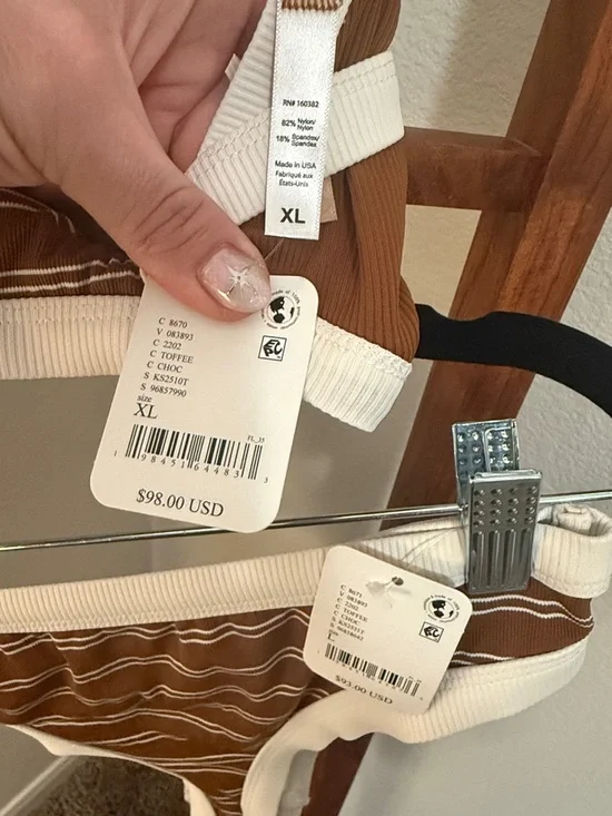 Free People Movement KYA Marlow Top (XL) & Josie Bottom (L)Toffee Stripe Bikini - Picture 5 of 8